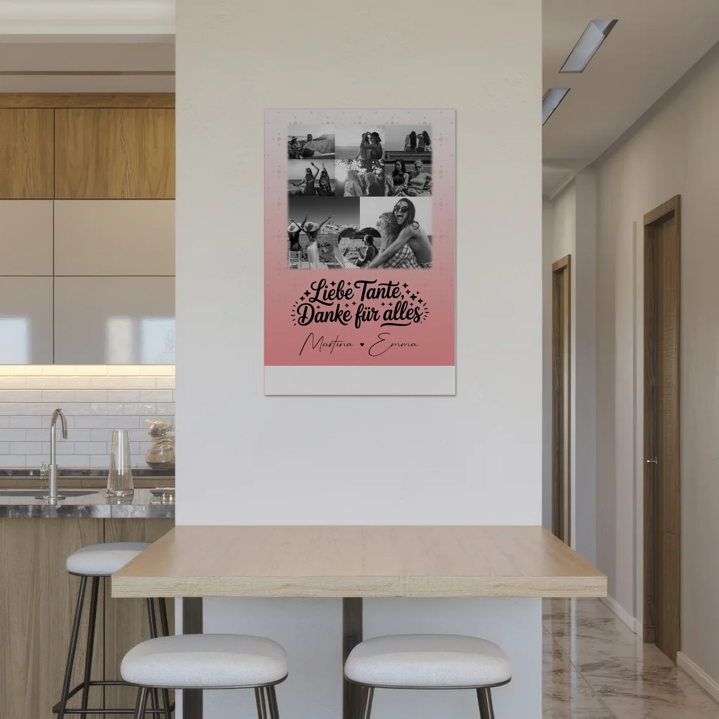 Personalisierter Magnetposter Fotoboard mit 8 Fotos und 1 Herz Foto Liebe Tante Danke für alles Schwarz-Weiß