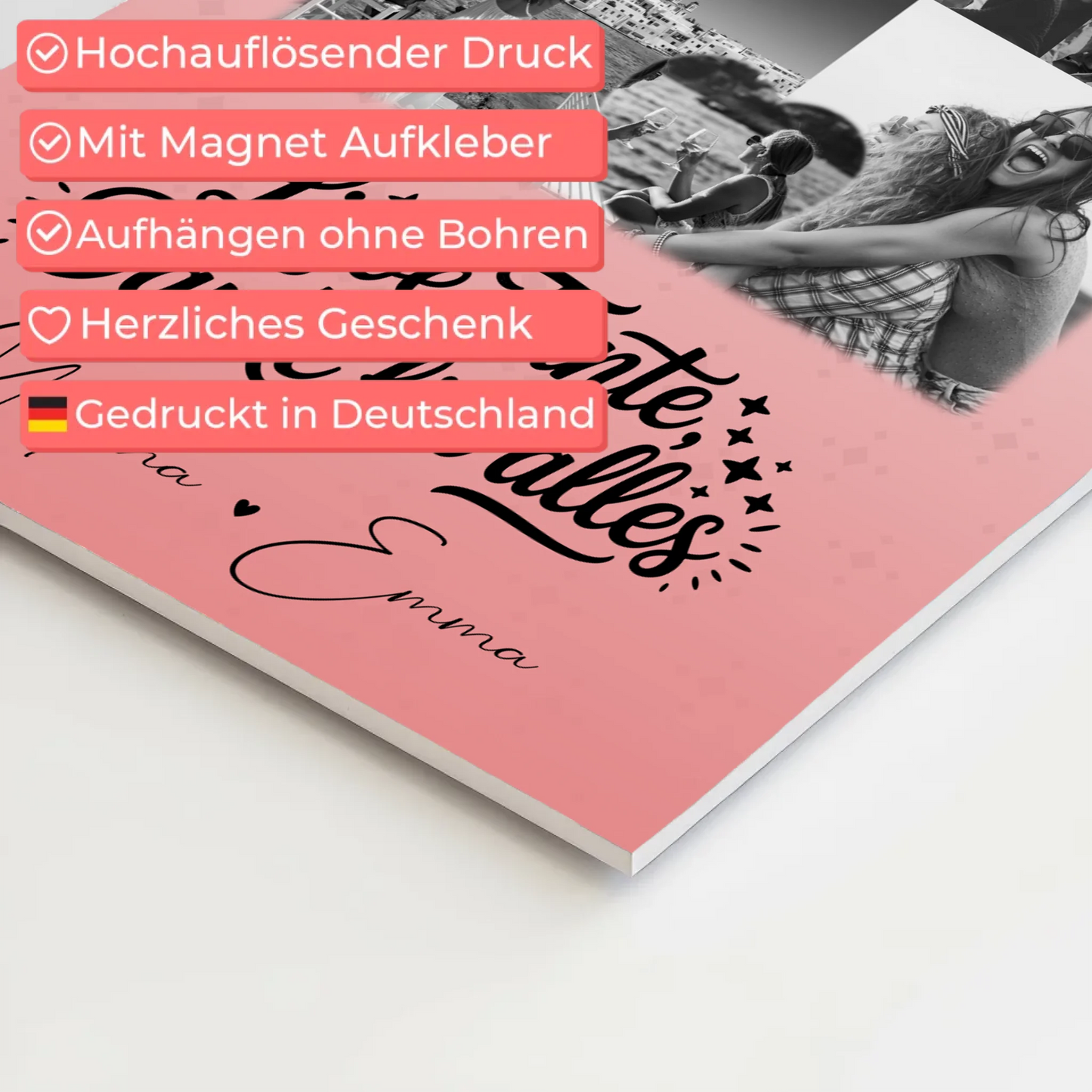 Personalisierter Magnetposter Fotoboard mit 8 Fotos und 1 Herz Foto Liebe Tante Danke für alles Schwarz-Weiß 10