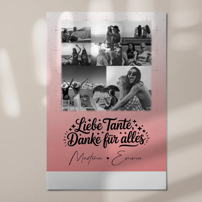 Personalisierter Magnetposter Fotoboard mit 8 Fotos und 1 Herz Foto Liebe Tante Danke für alles Schwarz-Weiß
