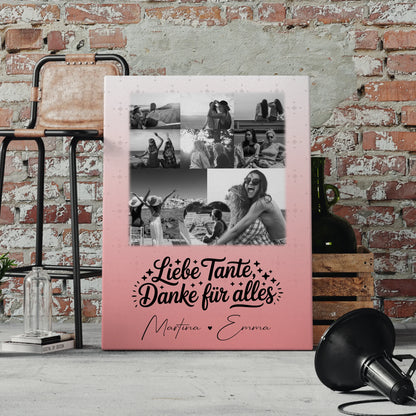 Personalisiertes Wandbild Fotocollage mit 8 Fotos und 1 Herz Foto Liebe Tante Danke für alles Schwarz-Weiß 4
