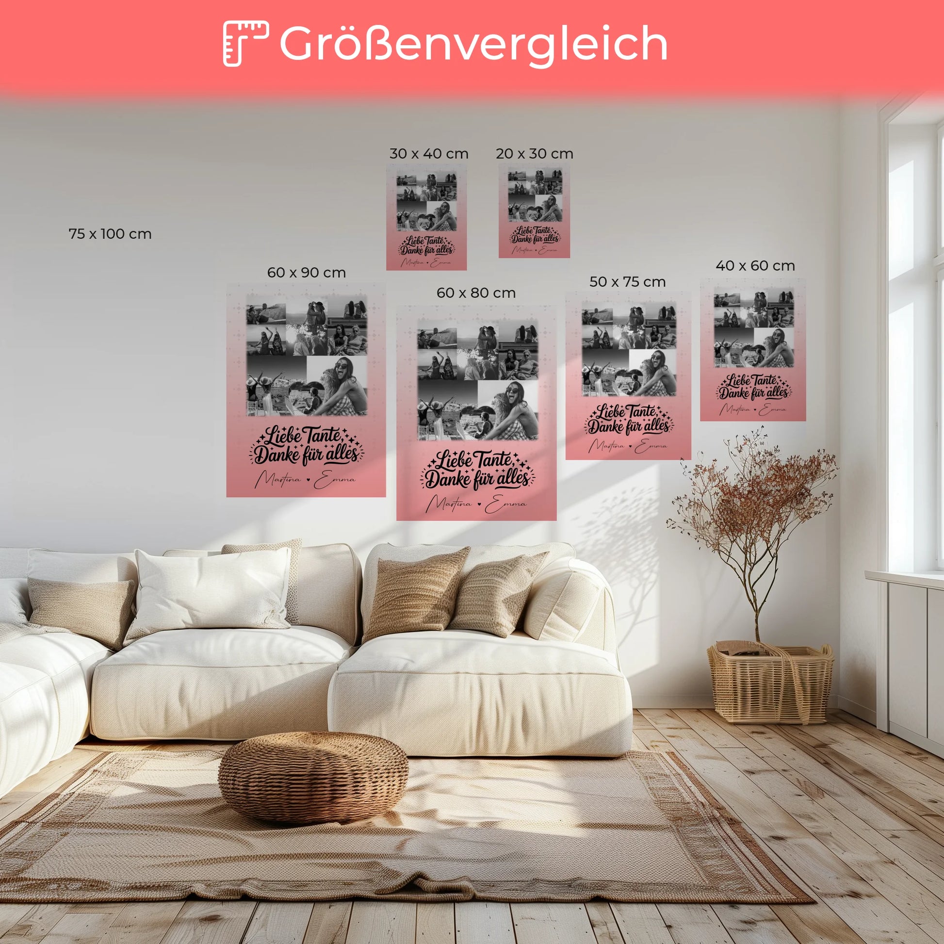 Personalisiertes Wandbild Fotocollage mit 8 Fotos und 1 Herz Foto Liebe Tante Danke für alles Schwarz-Weiß 6