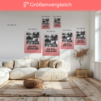 Personalisiertes Wandbild Fotocollage mit 8 Fotos und 1 Herz Foto Liebe Tante Danke für alles Schwarz-Weiß 6