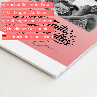 Personalisierter Magnetposter Fotoboard mit 8 Fotos und 1 Herz Foto Liebe Tante Danke für alles Schwarz-Weiß