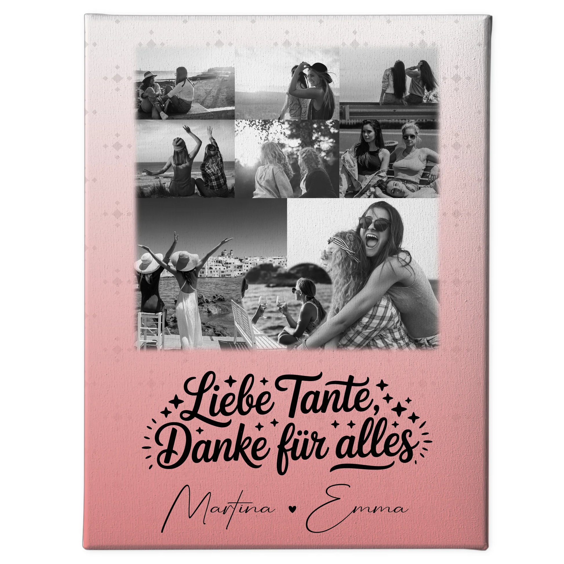 Personalisiertes Wandbild Fotocollage mit 8 Fotos und 1 Herz Foto Liebe Tante Danke für alles Schwarz-Weiß 1