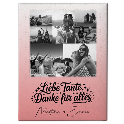 Personalisiertes Wandbild Fotocollage mit 8 Fotos und 1 Herz Foto Liebe Tante Danke für alles Schwarz-Weiß 1
