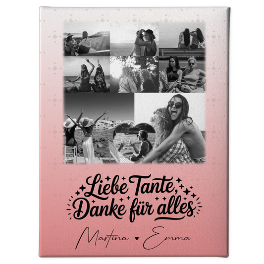 Personalisiertes Wandbild Fotocollage mit 8 Fotos und 1 Herz Foto Liebe Tante Danke für alles Schwarz-Weiß 1