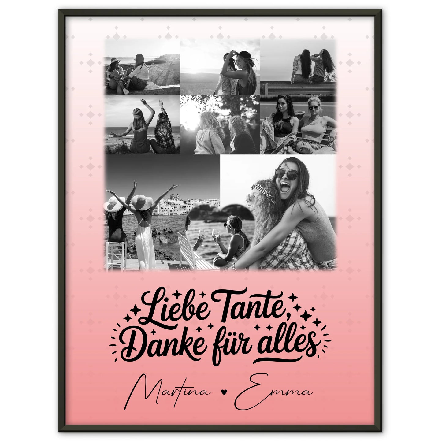 Personalisiertes Poster mit 8 Fotos und Herz Foto Liebe Tante Danke für alles Schwarz-Weiß