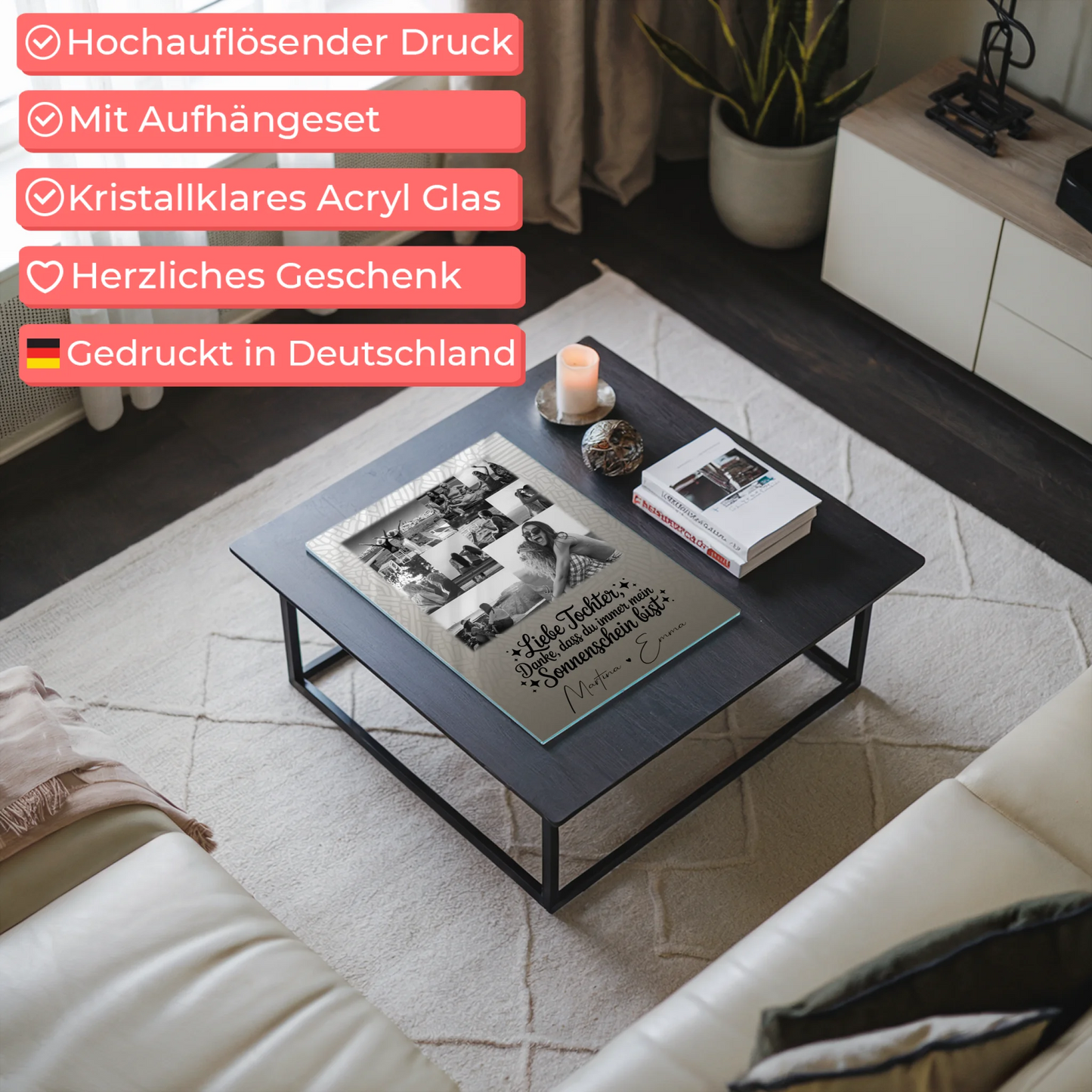 Personalisierte Geschenke mit 9 Fotos auf Acrylglas Schwarz-Weiß Danke Mein Sonnenschein