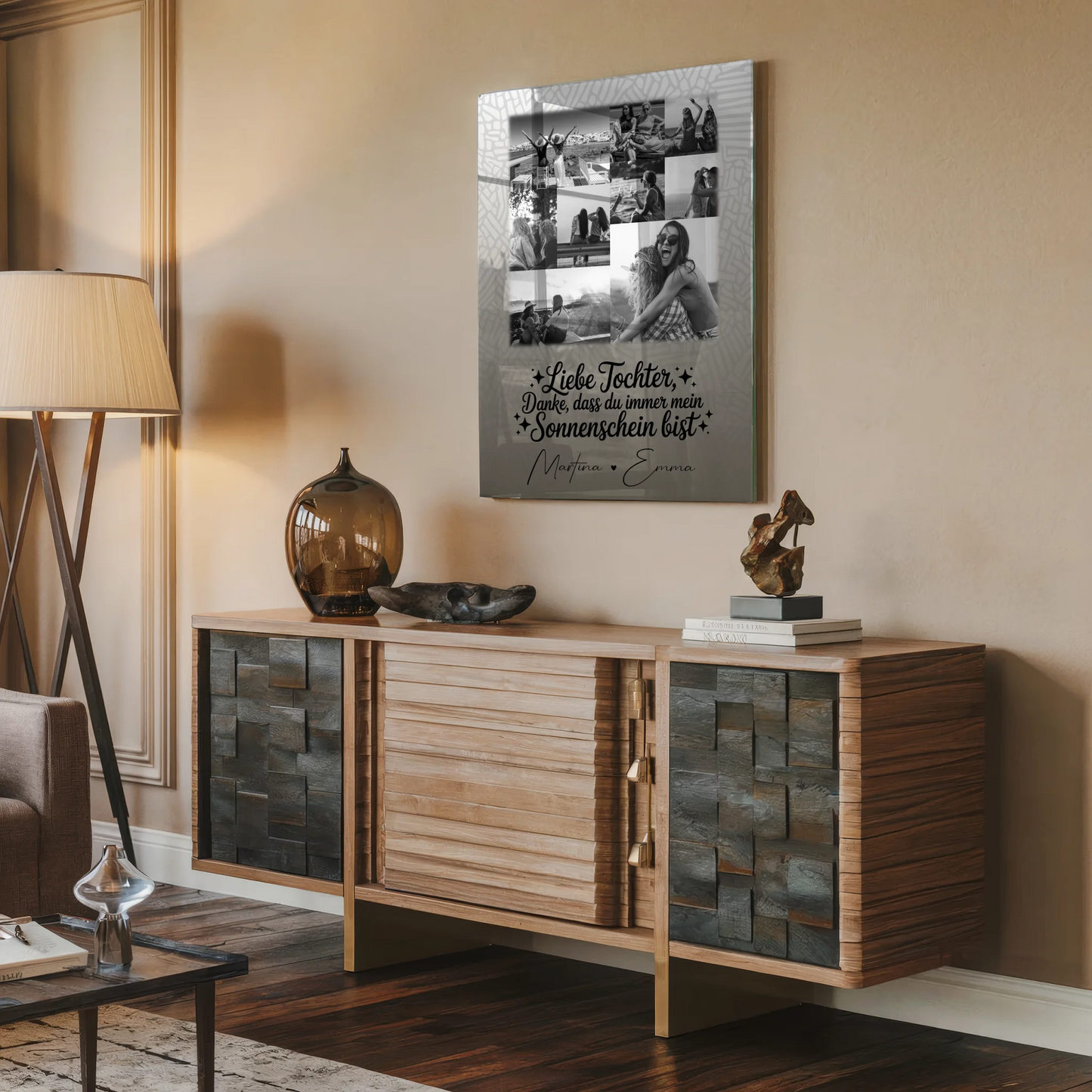 Personalisierte Geschenke mit 9 Fotos auf Acrylglas Schwarz-Weiß Danke Mein Sonnenschein