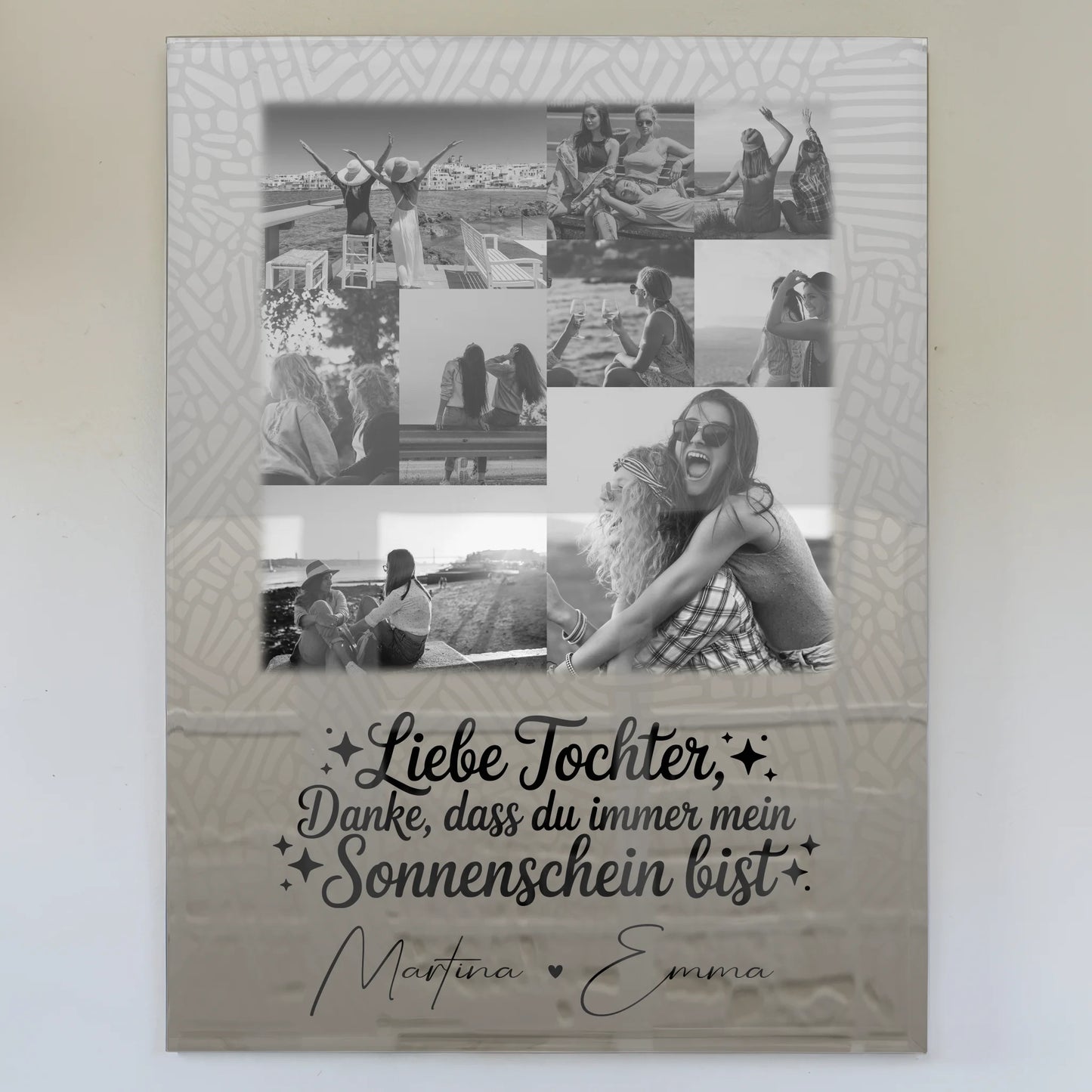 Personalisierte Geschenke mit 9 Fotos auf Acrylglas Schwarz-Weiß Danke Mein Sonnenschein