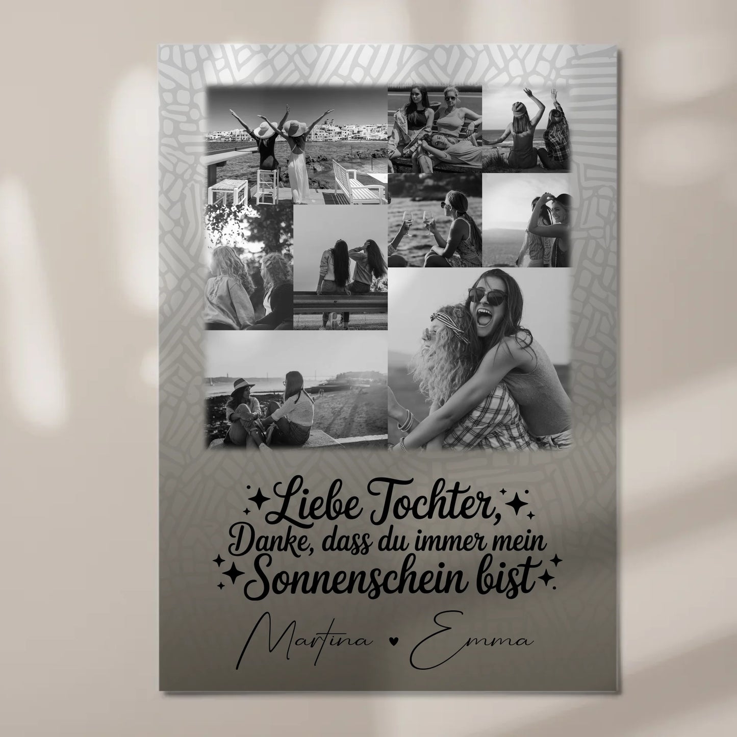 Personalisierbares Fotoboard Magnet Wandbild mit 9 Fotos Danke mein Sonnenschein Schwarz-Weiß 7