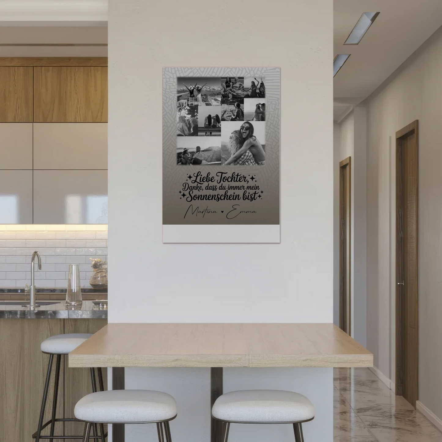 Personalisierbares Fotoboard Magnet Wandbild mit 9 Fotos Danke mein Sonnenschein Schwarz-Weiß