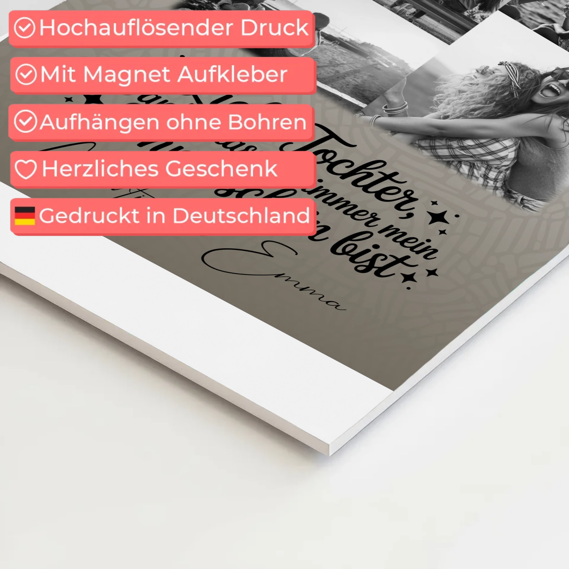 Personalisierbares Fotoboard Magnet Wandbild mit 9 Fotos Danke mein Sonnenschein Schwarz-Weiß 4