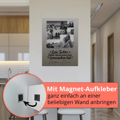 Personalisierbares Fotoboard Magnet Wandbild mit 9 Fotos Danke mein Sonnenschein Schwarz-Weiß