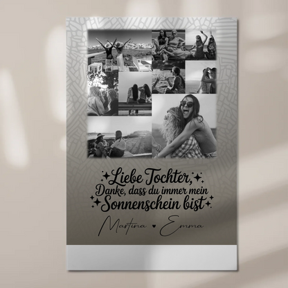 Personalisierbares Fotoboard Magnet Wandbild mit 9 Fotos Danke mein Sonnenschein Schwarz-Weiß