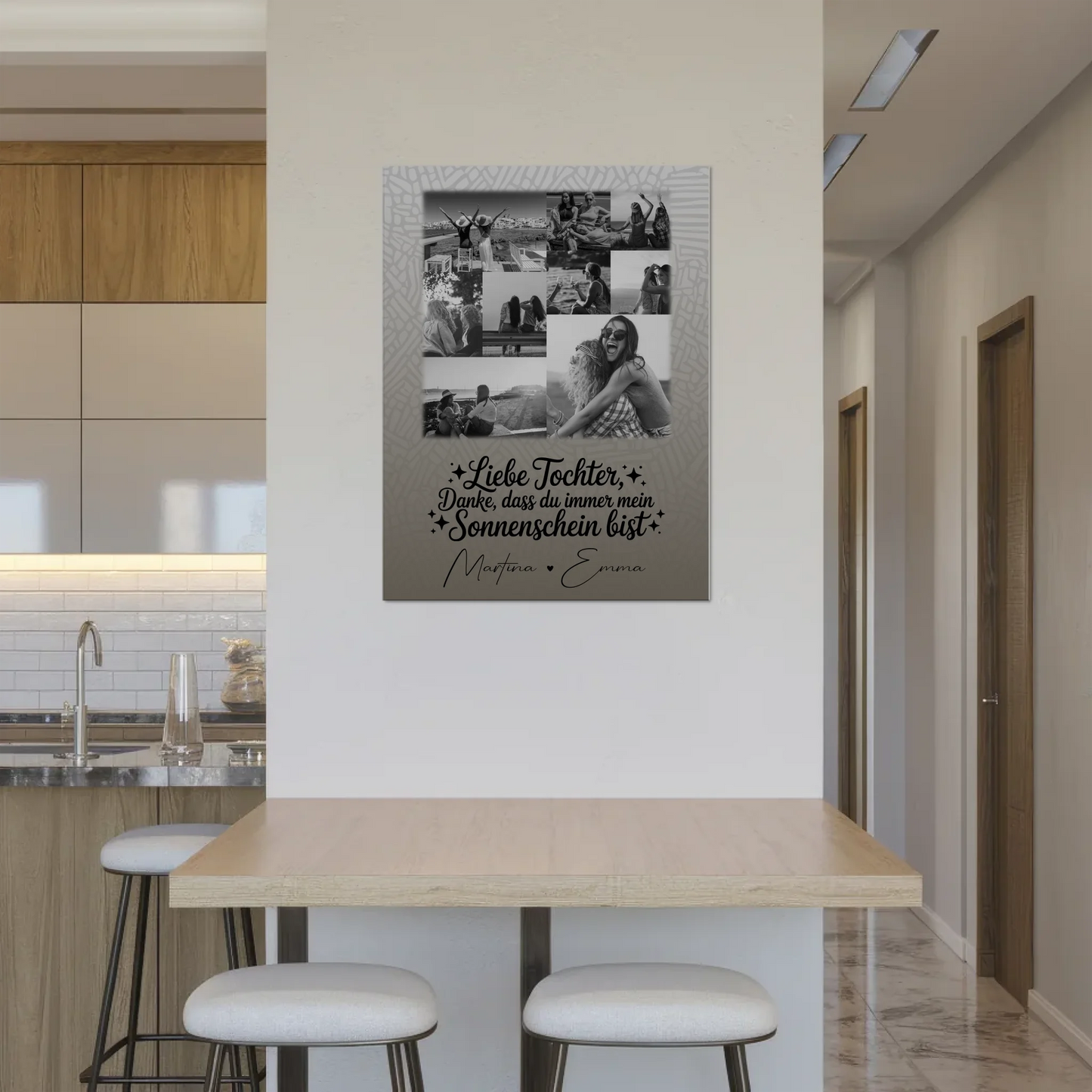 Personalisierbares Fotoboard Magnet Wandbild mit 9 Fotos Danke mein Sonnenschein Schwarz-Weiß