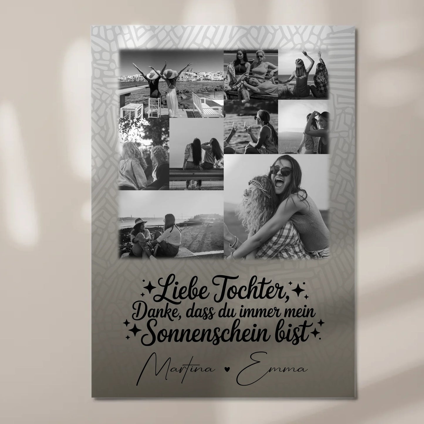 Personalisierbares Fotoboard Magnet Wandbild mit 9 Fotos Danke mein Sonnenschein Schwarz-Weiß