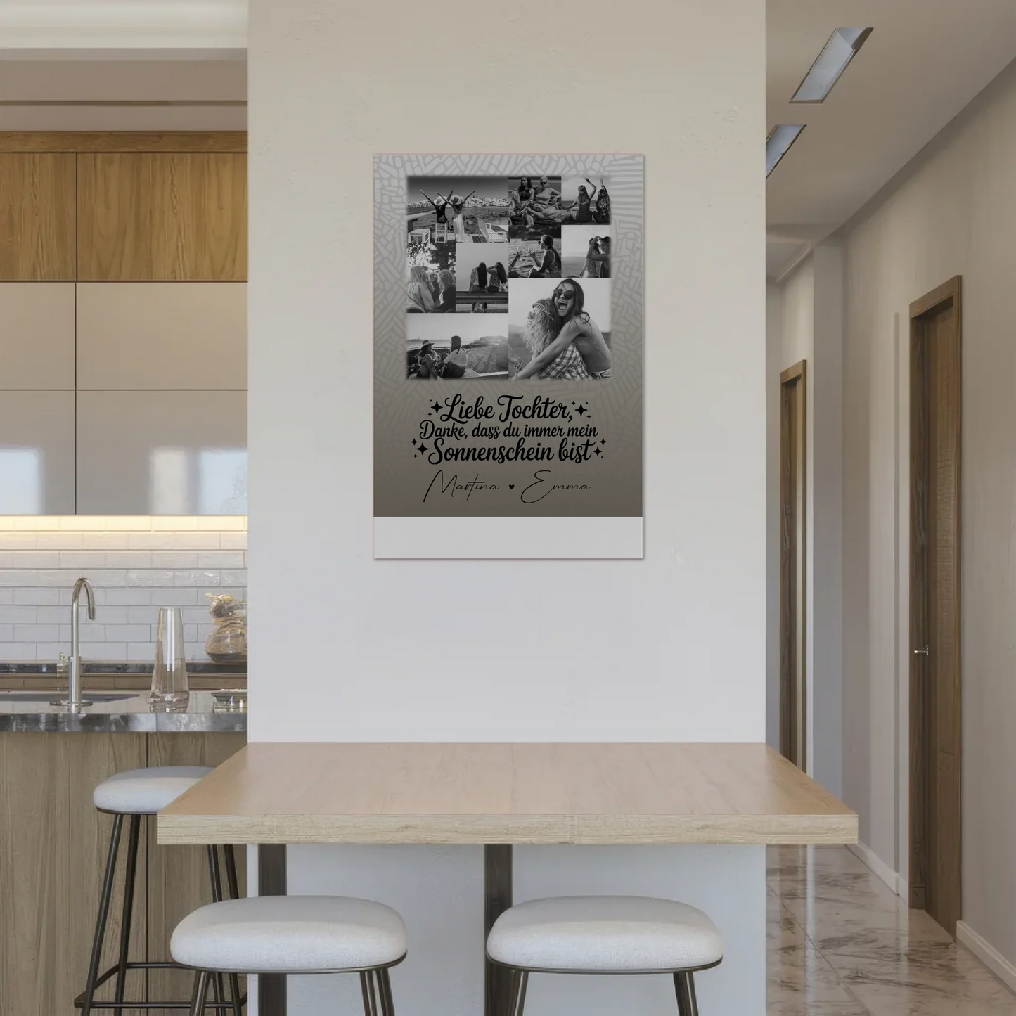 Personalisierbares Fotoboard Magnet Wandbild mit 9 Fotos Danke mein Sonnenschein Schwarz-Weiß