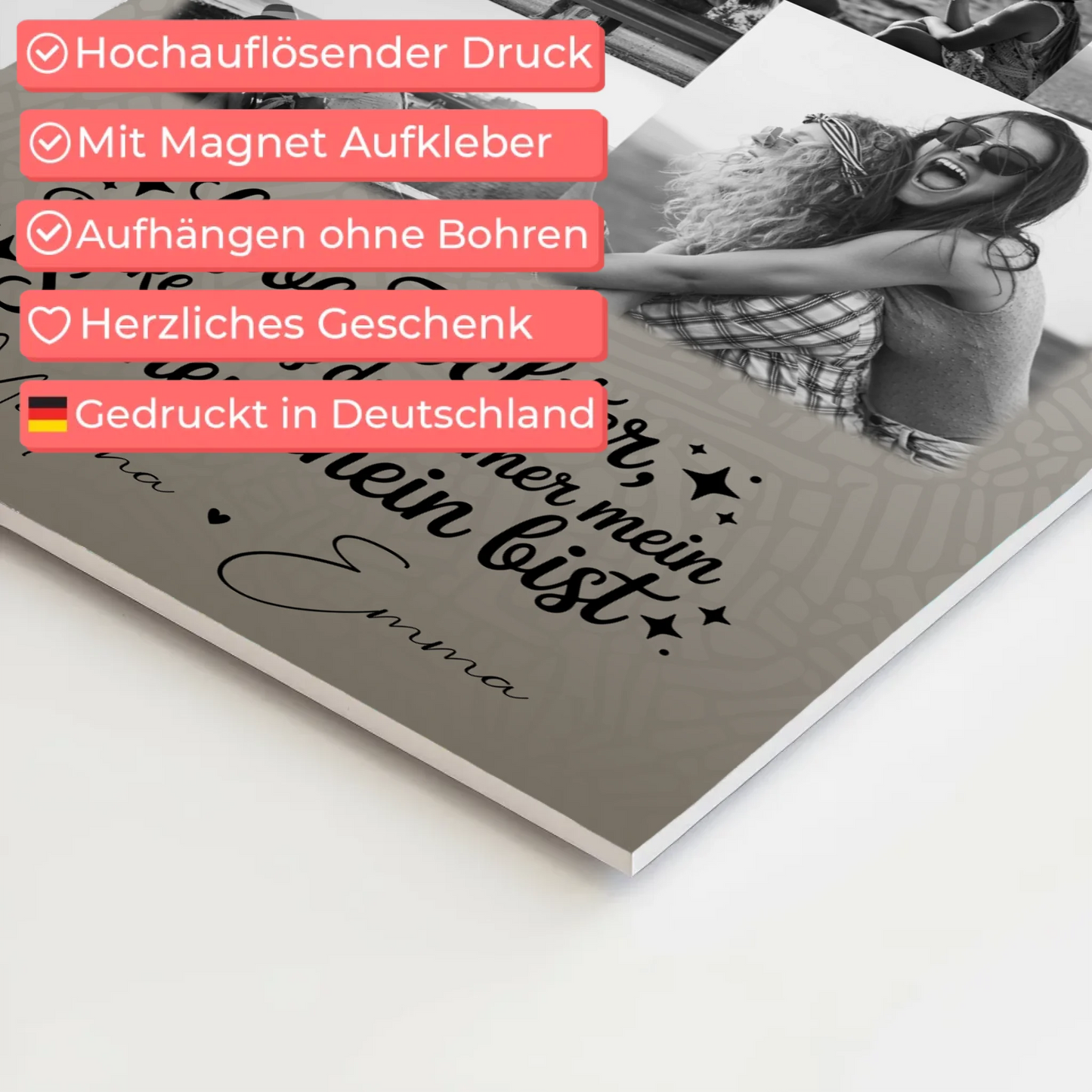 Personalisierbares Fotoboard Magnet Wandbild mit 9 Fotos Danke mein Sonnenschein Schwarz-Weiß