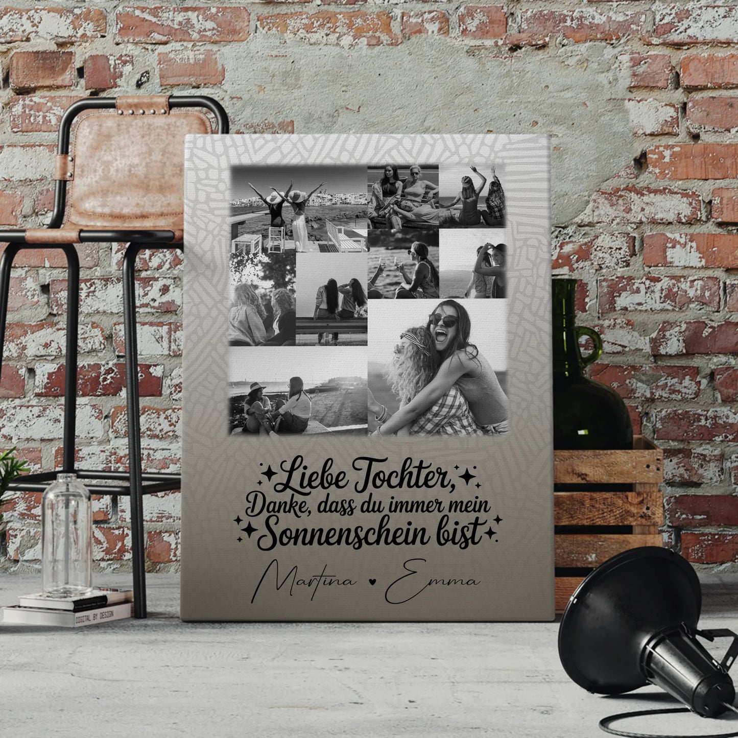 Leinwand Personalisiert mit 9 Fotos Danke Mein Sonnenschein Schwarz-Weiß Geschenk 4