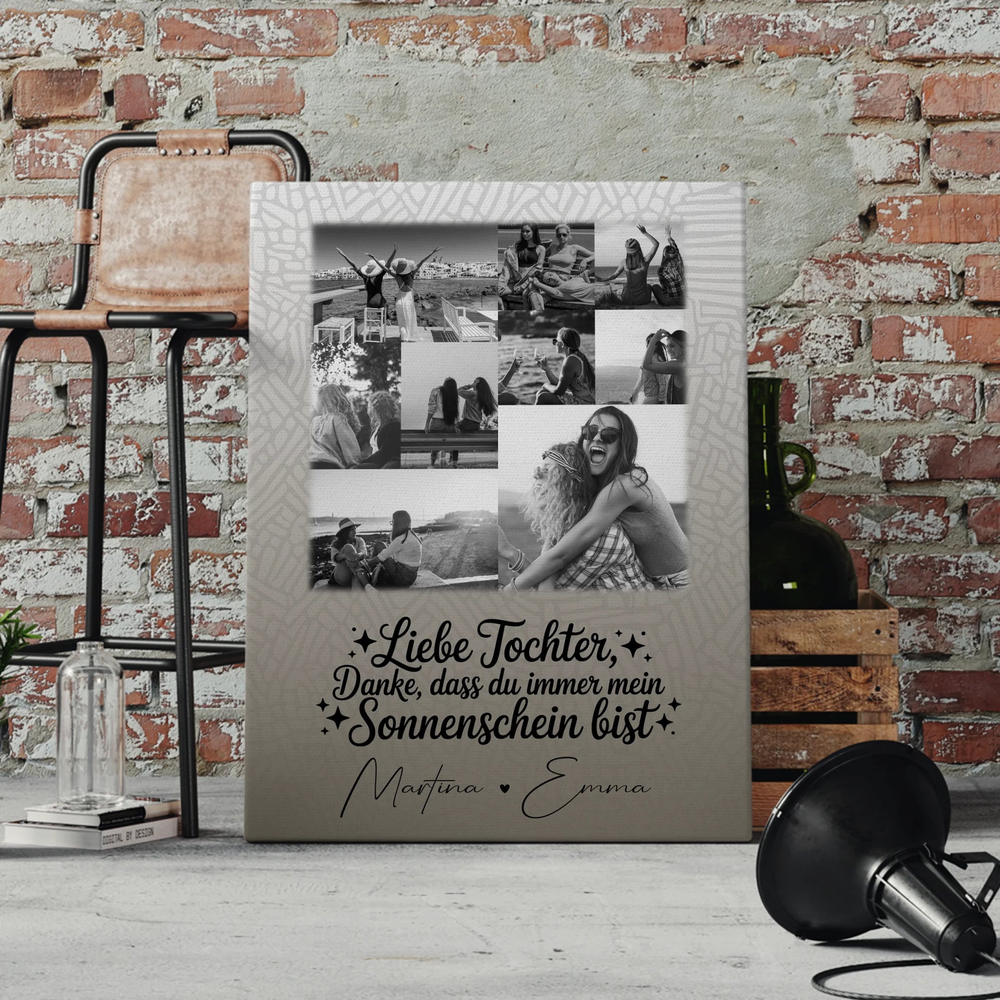 Leinwand Personalisiert mit 9 Fotos Danke Mein Sonnenschein Schwarz-Weiß Geschenk 4