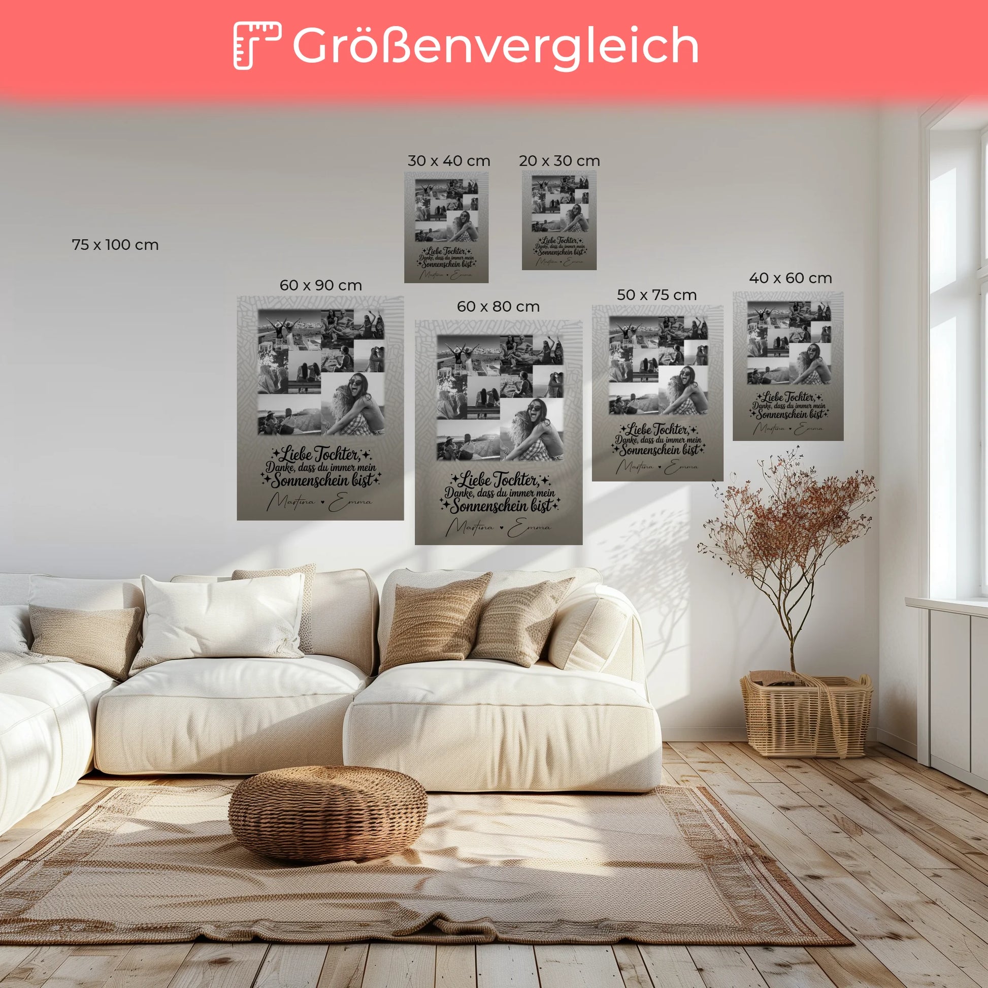 Leinwand Personalisiert mit 9 Fotos Danke Mein Sonnenschein Schwarz-Weiß Geschenk 6