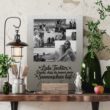 Leinwand Personalisiert mit 9 Fotos Danke Mein Sonnenschein Schwarz-Weiß Geschenk 3