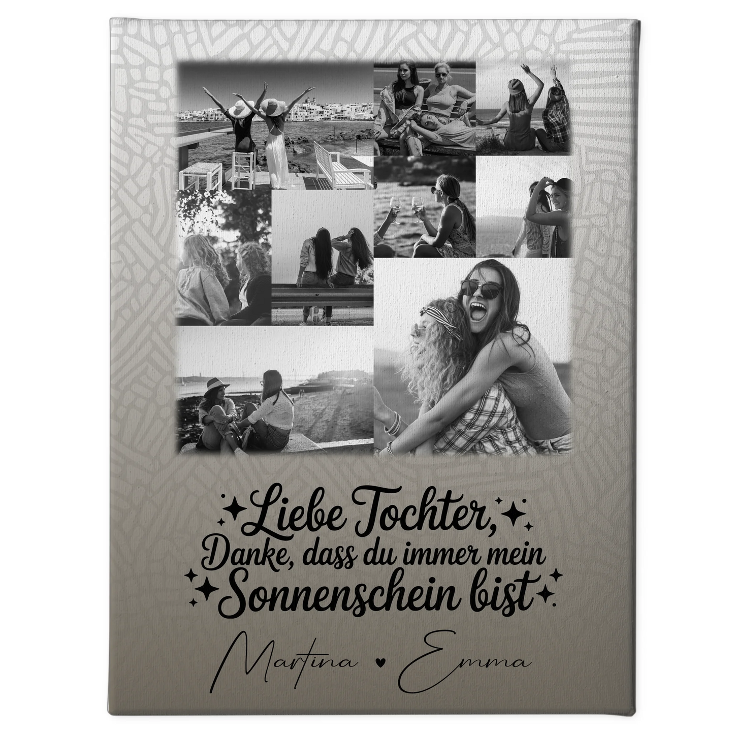 Leinwand Personalisiert mit 9 Fotos Danke Mein Sonnenschein Schwarz-Weiß Geschenk 1