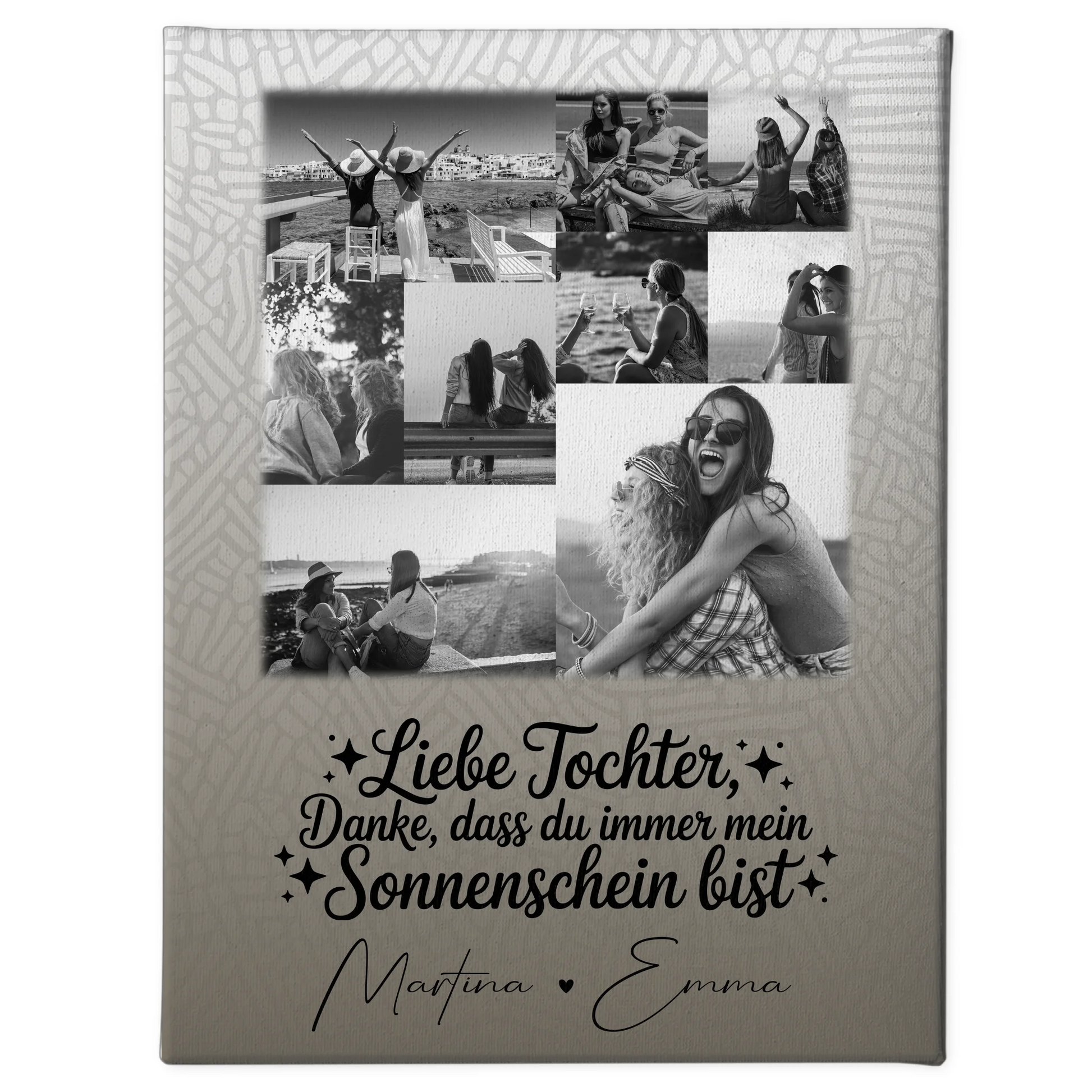 Leinwand Personalisiert mit 9 Fotos Danke Mein Sonnenschein Schwarz-Weiß Geschenk 1