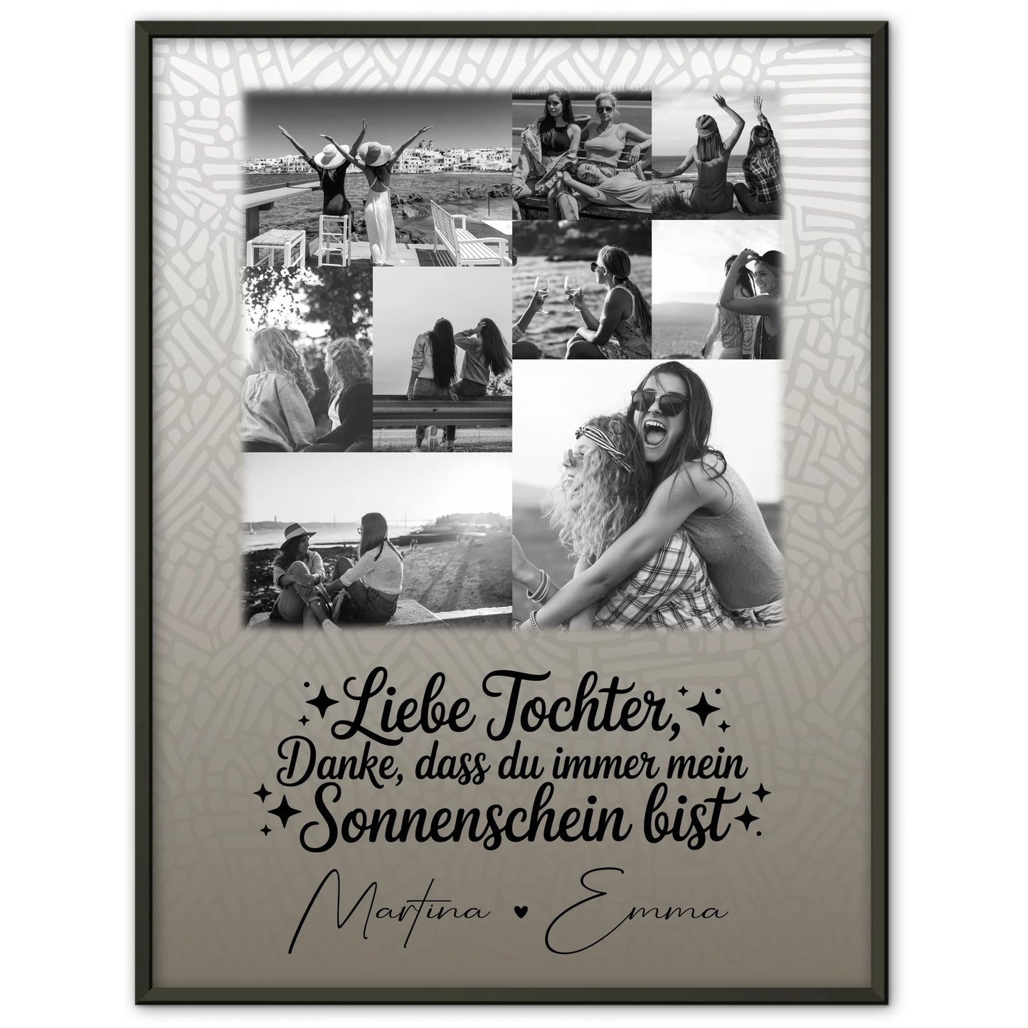 Personalisierbares Poster mit 9 Fotos Danke mein Sonnenschein Schwarz-Weiß individuell gestaltet