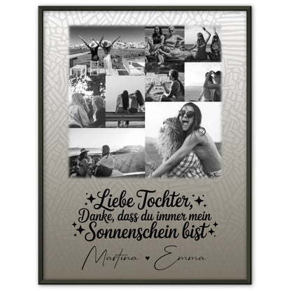 Personalisierbares Poster mit 9 Fotos Danke mein Sonnenschein Schwarz-Weiß individuell gestaltet