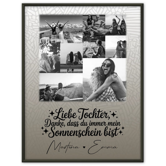 Personalisierbares Poster mit 9 Fotos Danke mein Sonnenschein Schwarz-Weiß individuell gestaltet