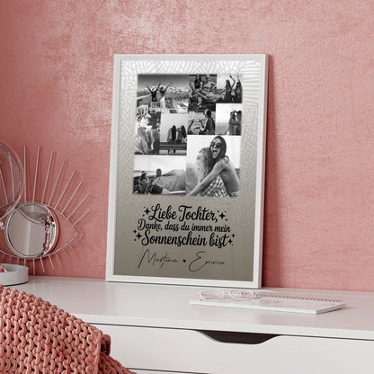 Personalisierbares Poster mit 9 Fotos Danke mein Sonnenschein Schwarz-Weiß individuell gestaltet