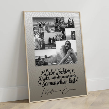 Personalisierbares Poster mit 9 Fotos Danke mein Sonnenschein Schwarz-Weiß individuell gestaltet