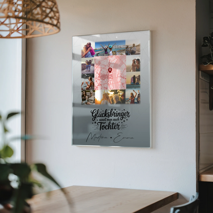 Personalisierte Geschenke mit Foto Mit Acrylglas 10 Fotos und Karte in der Mitte Glücksbringer Bruder