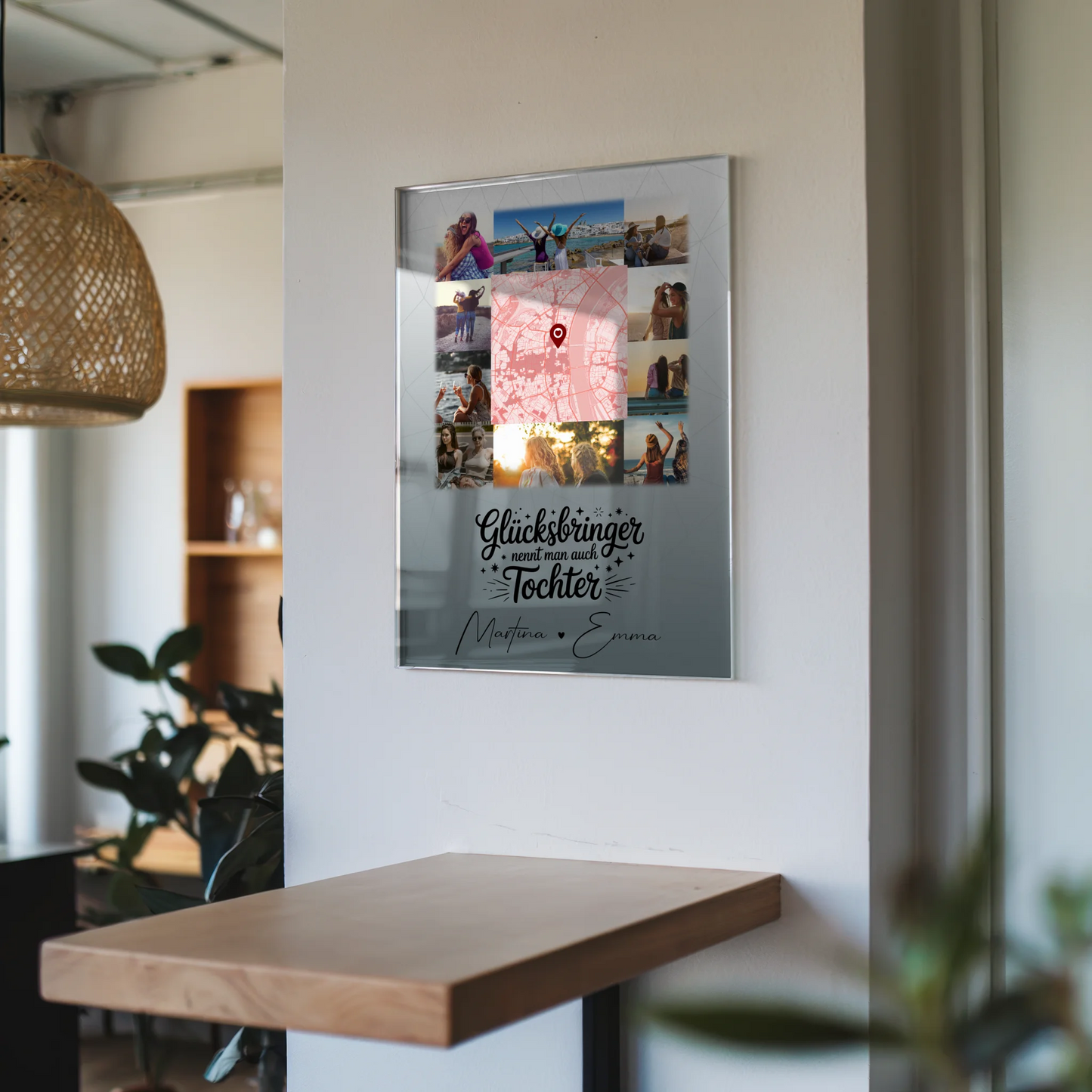 Personalisierte Geschenke mit Foto Mit Acrylglas 10 Fotos und Karte in der Mitte Glücksbringer Bruder