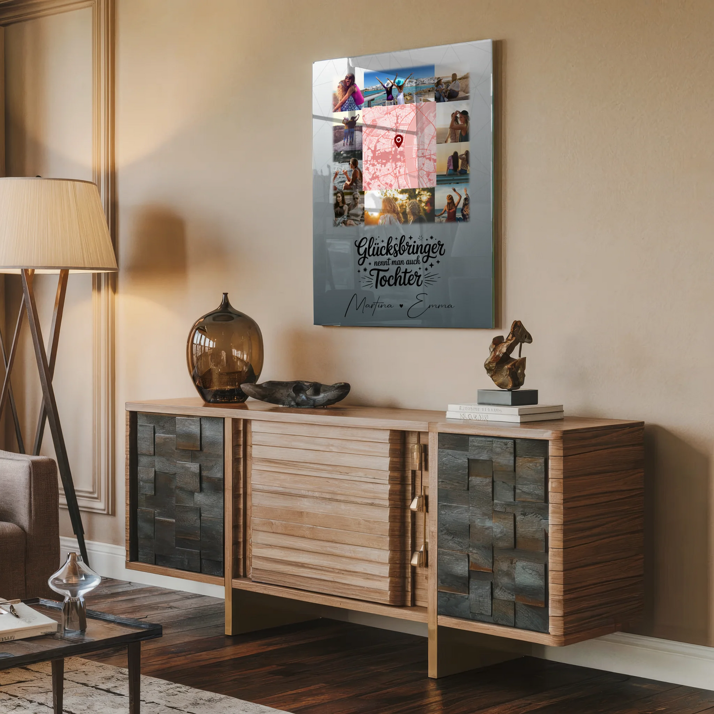 Personalisierte Geschenke mit Foto Mit Acrylglas 10 Fotos und Karte in der Mitte Glücksbringer Bruder