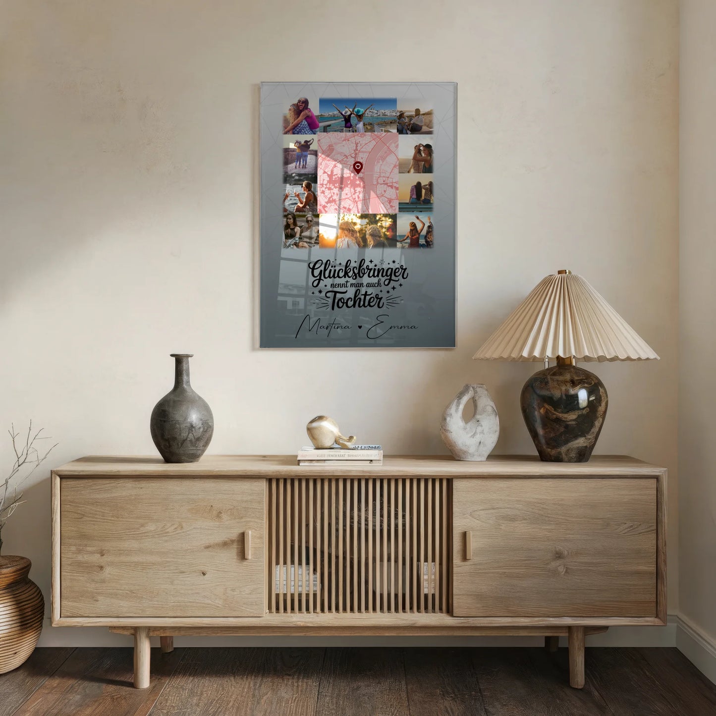 Personalisierte Geschenke mit Foto Mit Acrylglas 10 Fotos und Karte in der Mitte Glücksbringer Bruder