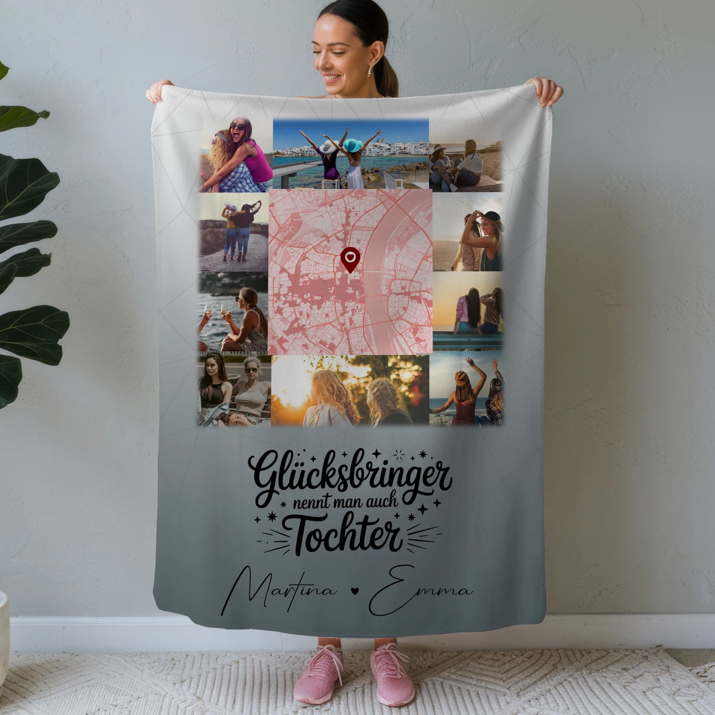 Personalisierte Decke Mit Namen 10 Fotos und Karte in der Mitte Glücksbringer nennt man auch Bruder 1