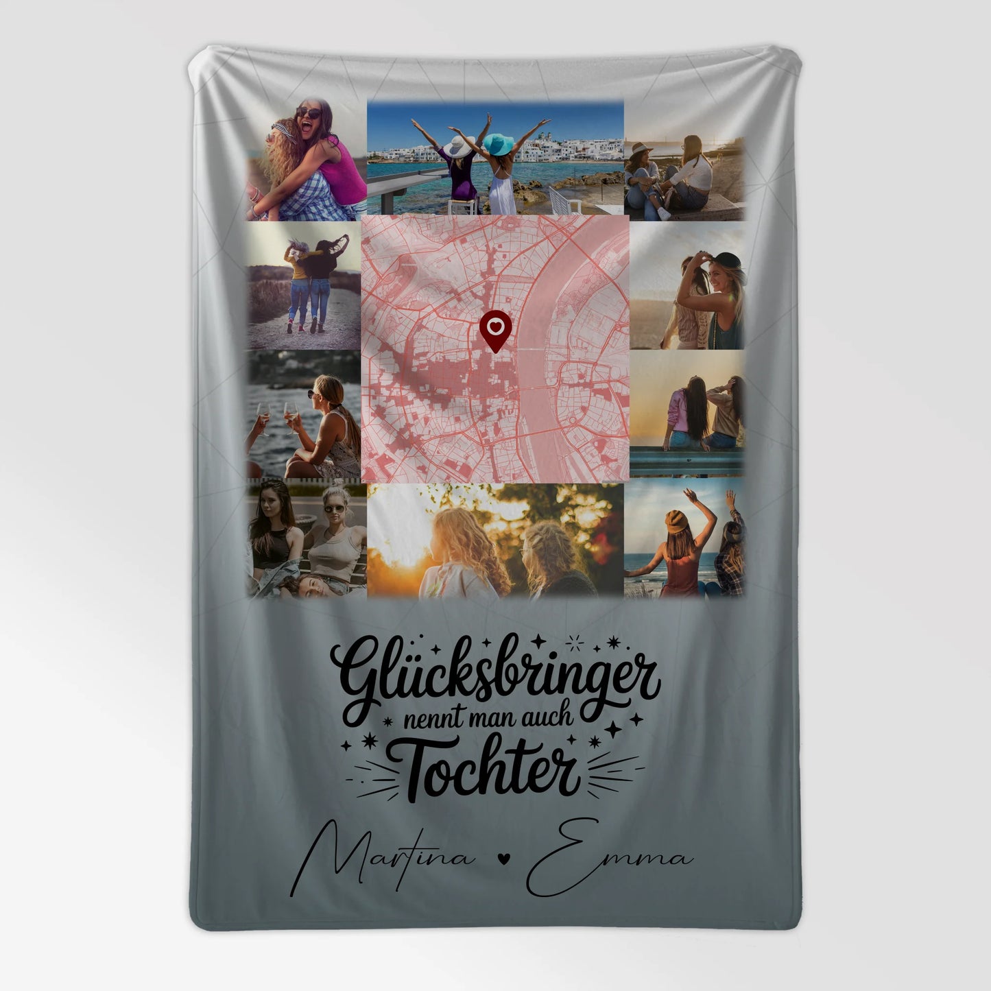 Personalisierte Decke Mit Namen 10 Fotos und Karte in der Mitte Glücksbringer nennt man auch Bruder 7