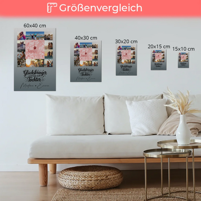 Personalisierter Fotoboard Magnet Poster mit 10 Fotos und Karte in der Mitte Glücksbringer Bruder