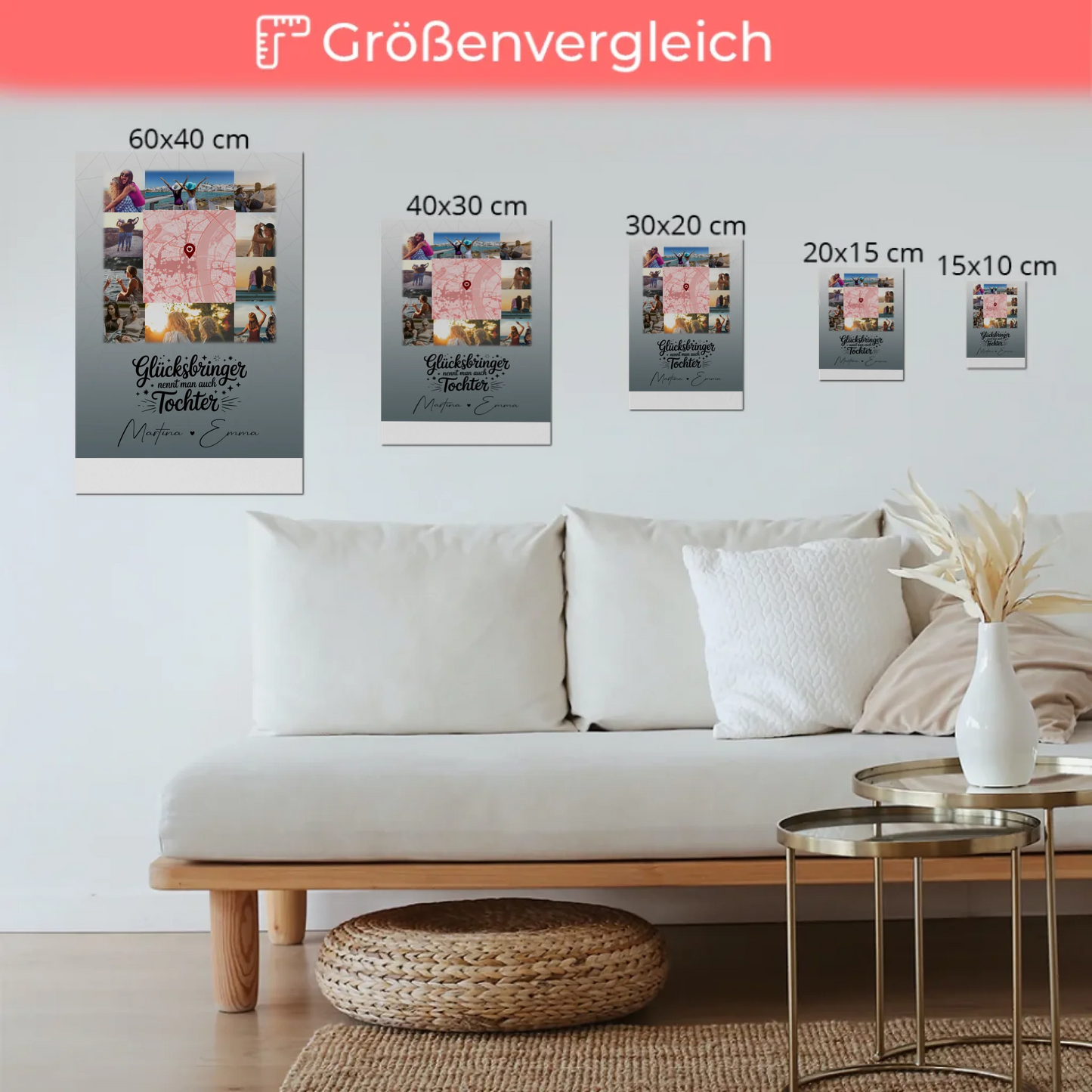 Personalisierter Fotoboard Magnet Poster mit 10 Fotos und Karte in der Mitte Glücksbringer Bruder