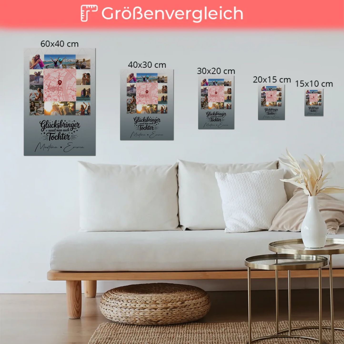 Personalisierter Fotoboard Magnet Poster mit 10 Fotos und Karte in der Mitte Glücksbringer Bruder