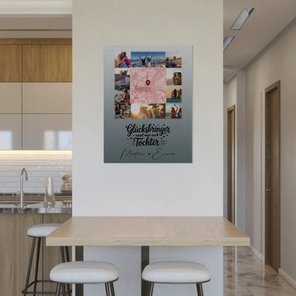 Personalisierter Fotoboard Magnet Poster mit 10 Fotos und Karte in der Mitte Glücksbringer Bruder