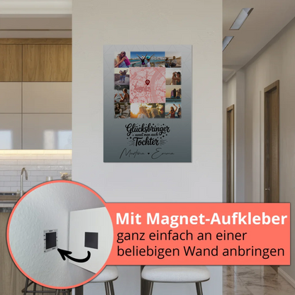 Personalisierter Fotoboard Magnet Poster mit 10 Fotos und Karte in der Mitte Glücksbringer Bruder