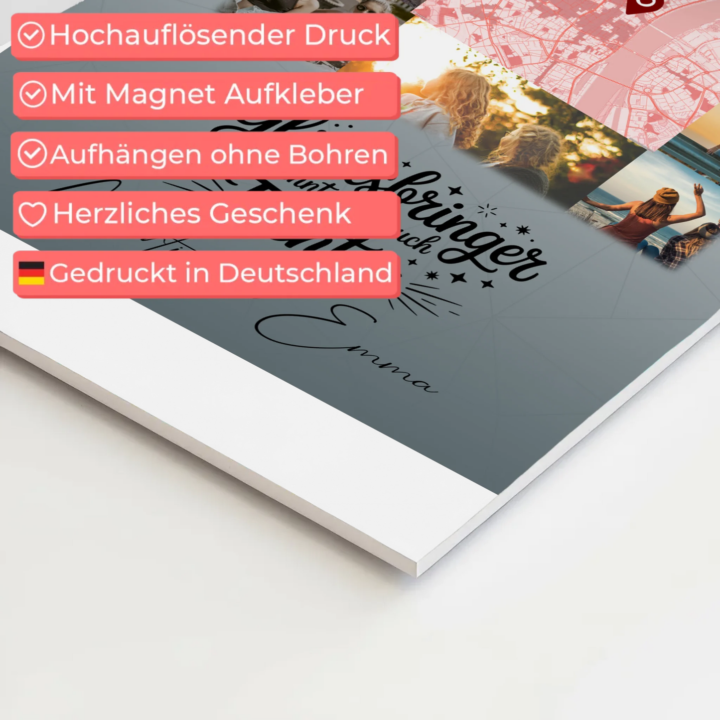 Personalisierter Fotoboard Magnet Poster mit 10 Fotos und Karte in der Mitte Glücksbringer Bruder 4