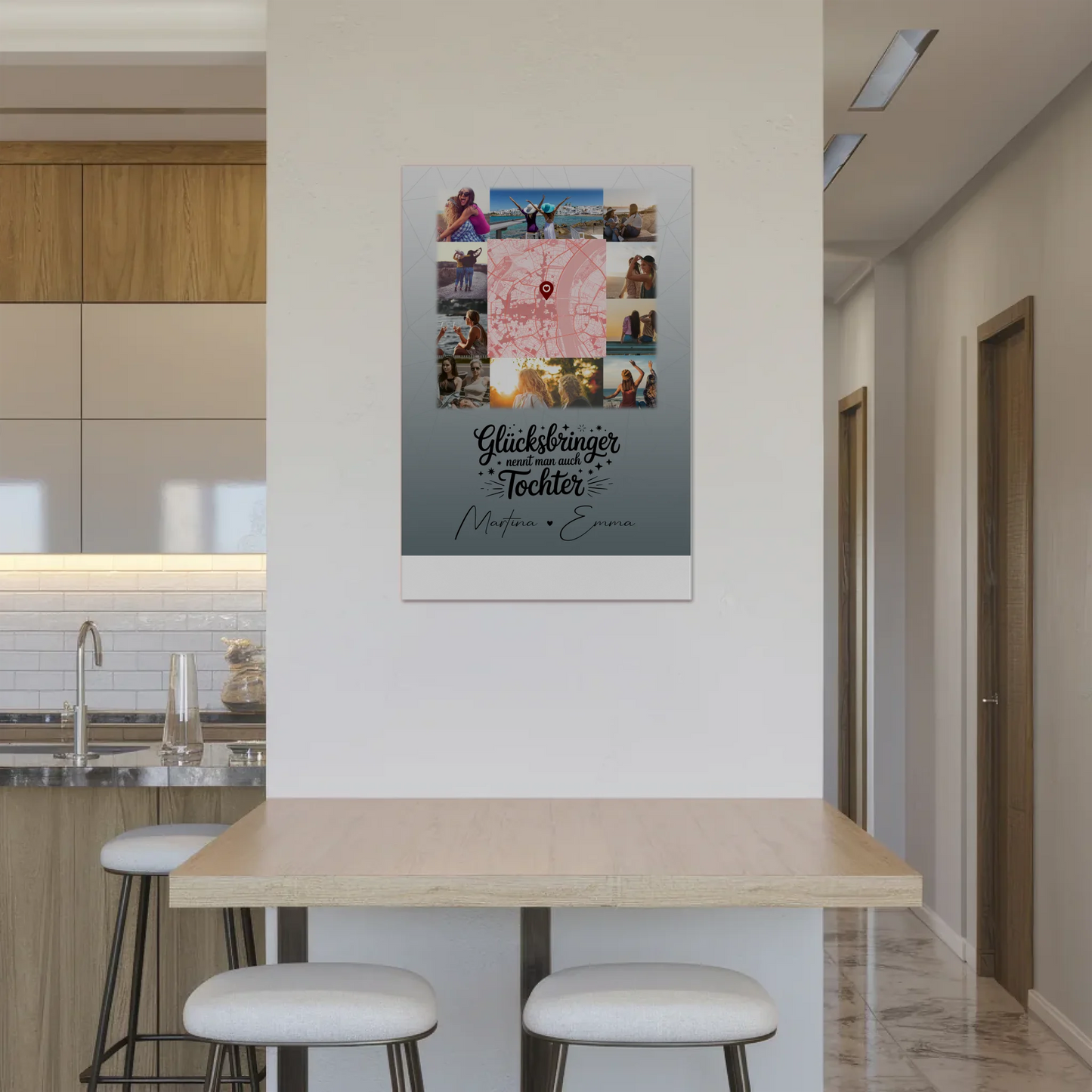 Personalisierter Fotoboard Magnet Poster mit 10 Fotos und Karte in der Mitte Glücksbringer Bruder