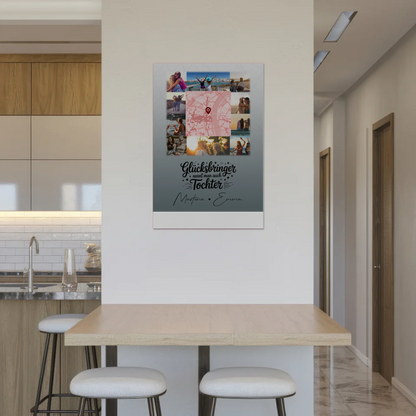 Personalisierter Fotoboard Magnet Poster mit 10 Fotos und Karte in der Mitte Glücksbringer Bruder