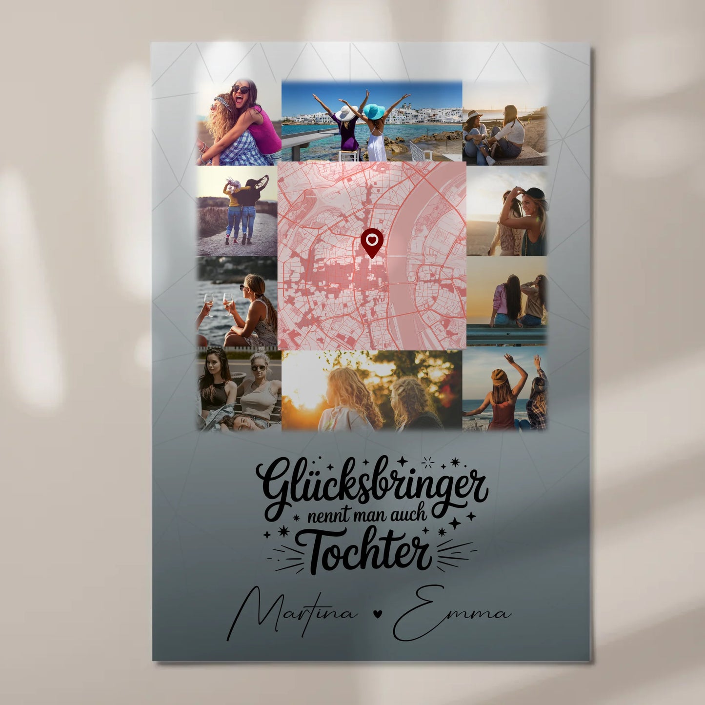 Personalisierter Fotoboard Magnet Poster mit 10 Fotos und Karte in der Mitte Glücksbringer Bruder