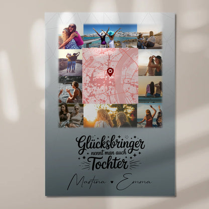 Personalisierter Fotoboard Magnet Poster mit 10 Fotos und Karte in der Mitte Glücksbringer Bruder